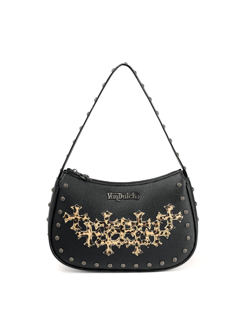 Von Dutch Black Shoulder Bag with Gold Cross Motif